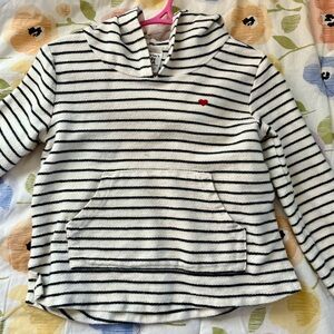 Carter's White and Black Striped Hooded Top with Red Heart Accent